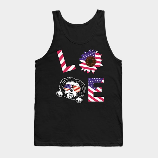 Cool US Flag Sunflowers Glasses Dog Face LOVE Shih Tzu Dog Americans Independence USA July 4th Day Tank Top by Cowan79